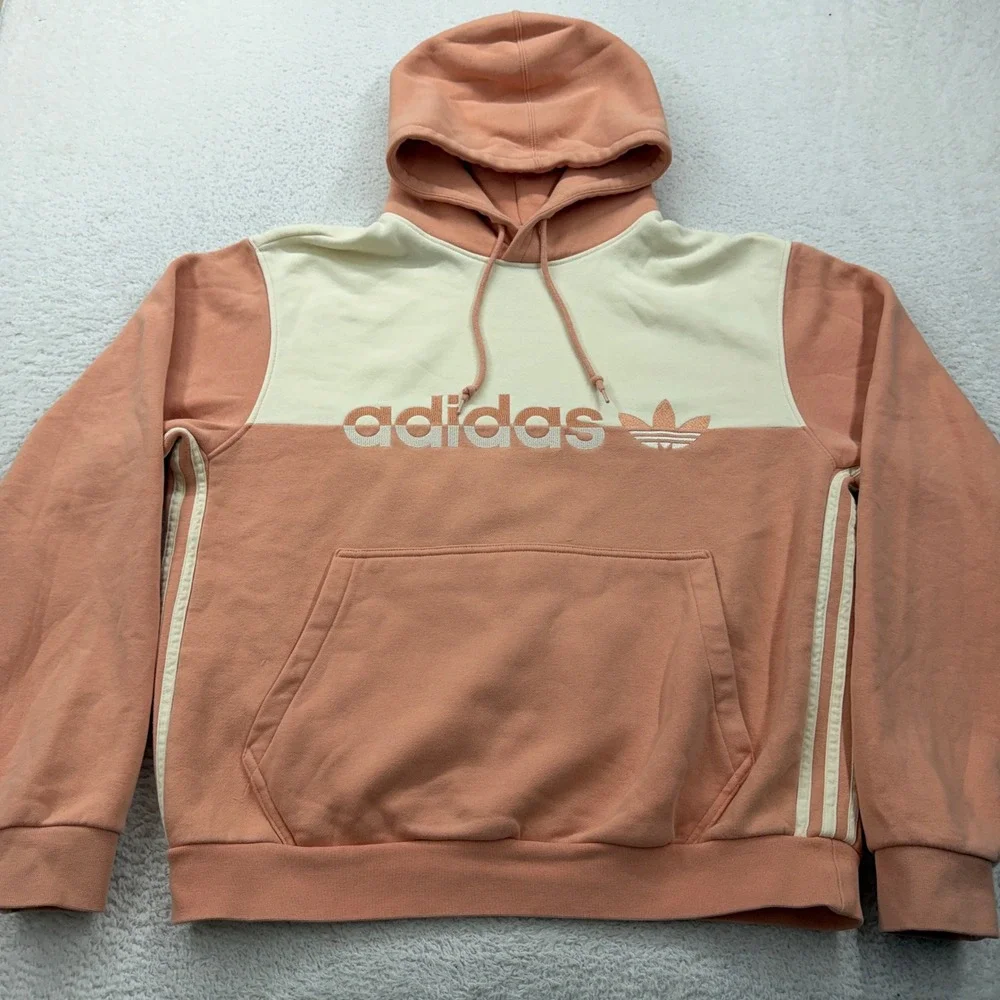 Adidas Colorblock Trefoil Logo Hoodie Sweatshirt Pullover‎ Peach Cream Men's L